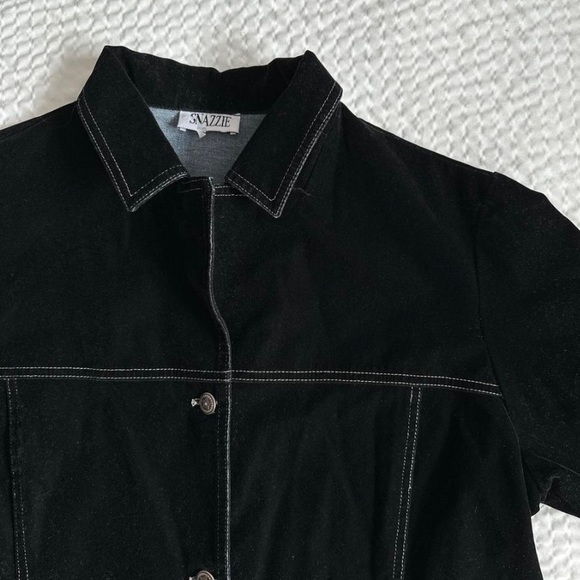 Vintage black button up jacket with white stitching - Picture 2 of 3